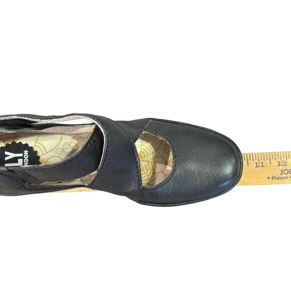 Fly London Black Leather Yogo Platform Criss Cross Wedges Women's Size 8-8.5 - Picture 5 of 12